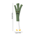 Green, orange, and purple latex vegetable dog chew toys with cartoon onion and eggplant designs