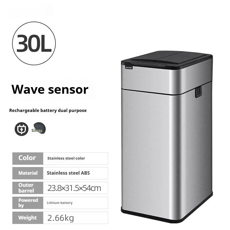 Stainless steel inductive smart trash can with deodorant, square shape, large capacity for kitchen