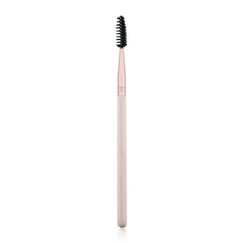 26 pink wooden-handle makeup brushes arranged in a grey PU zip case.