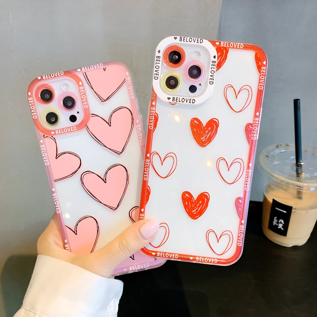 Pink and red love heart angel eyes design TPU back cover case for Apple iPhone.
