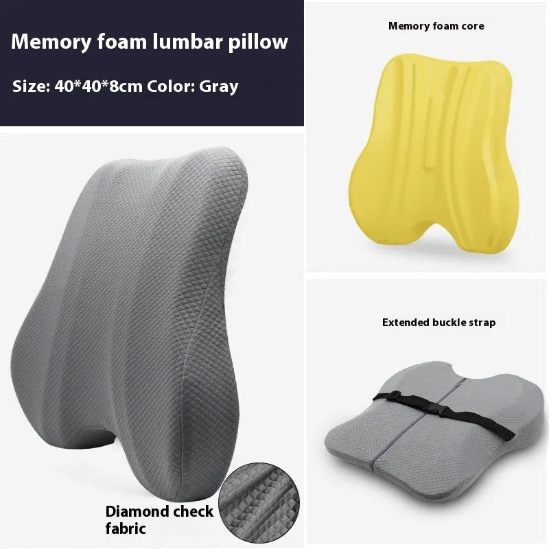 Office chair lumbar support cushion in grey, pink, or navy blue measuring 40cm x 40cm x 8cm