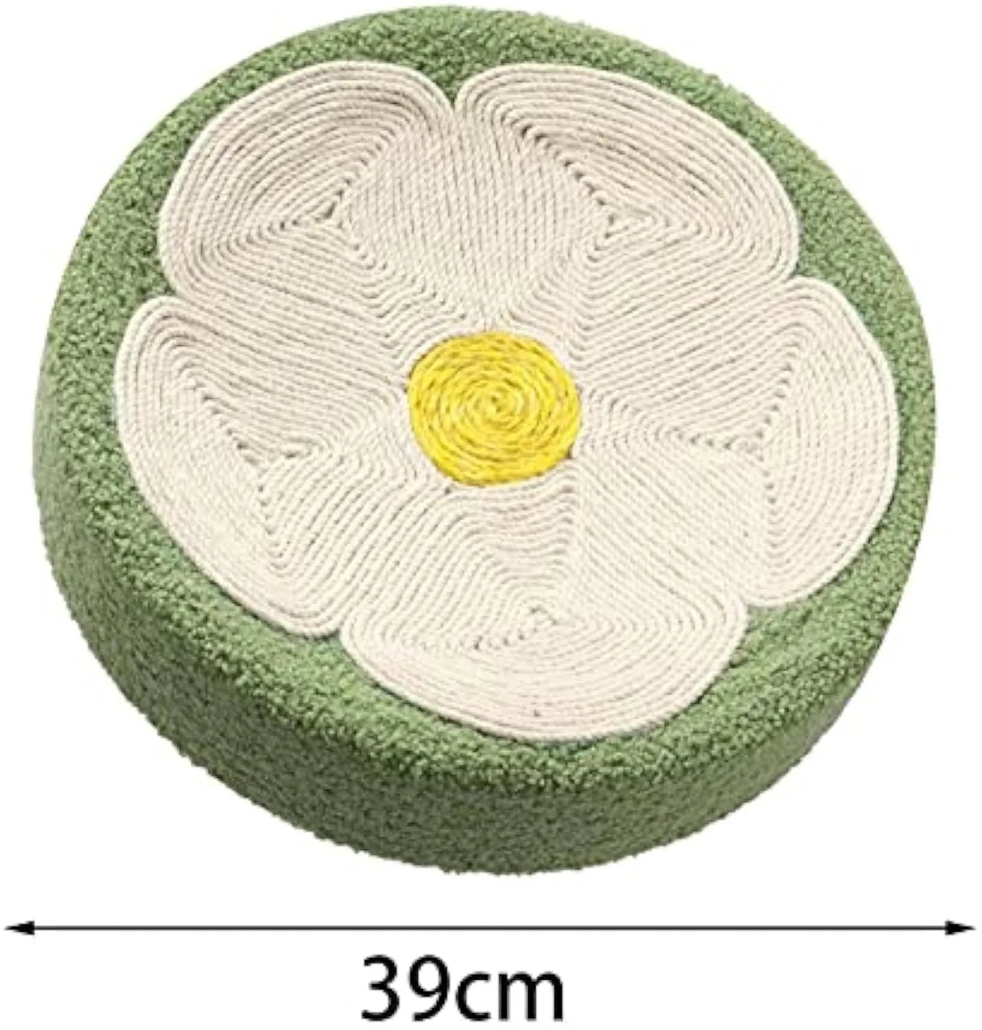 Green round sisal cat scratching pad and lounge bed bowl for kittens