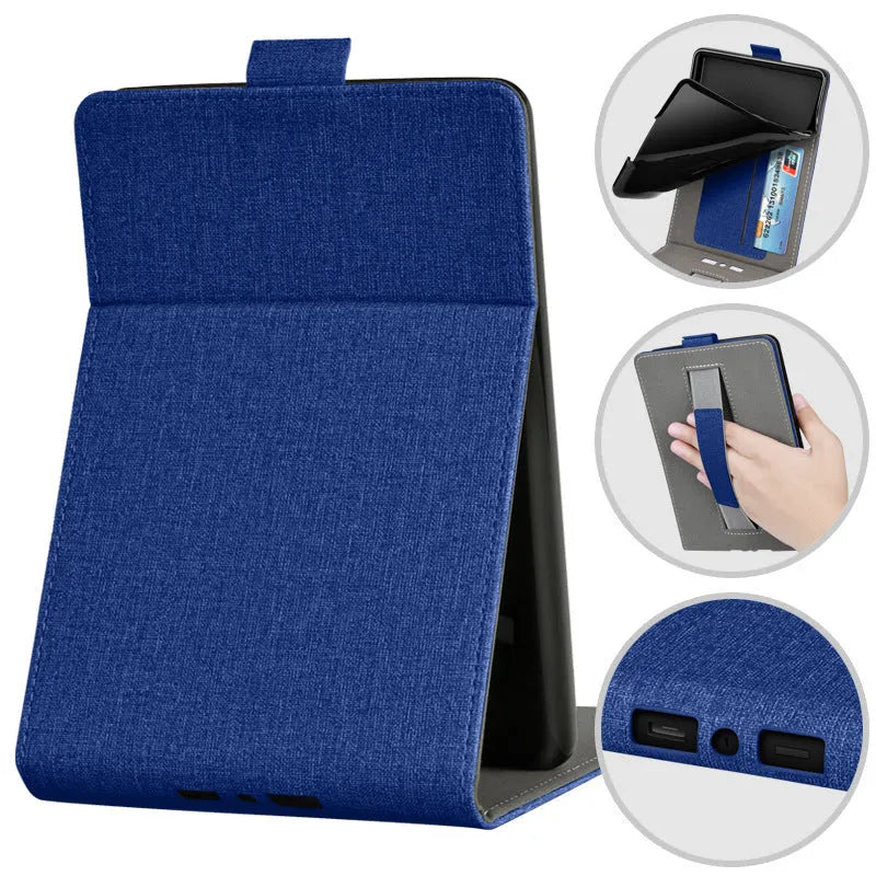 Painted leather-look TPU protective case for a 6-inch ereader, shown in a bracket-compatible business style.