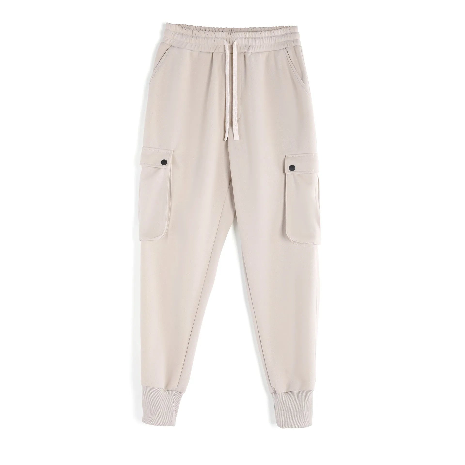 Men's loose cotton sports trousers with ankle ties and multiple pockets in various colour options