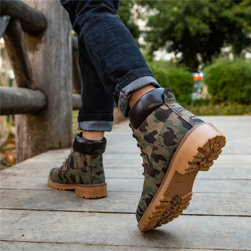 Men's pink high-top Martin boots with velvet lining, round toe, and front lace-up closure on a flat sole.