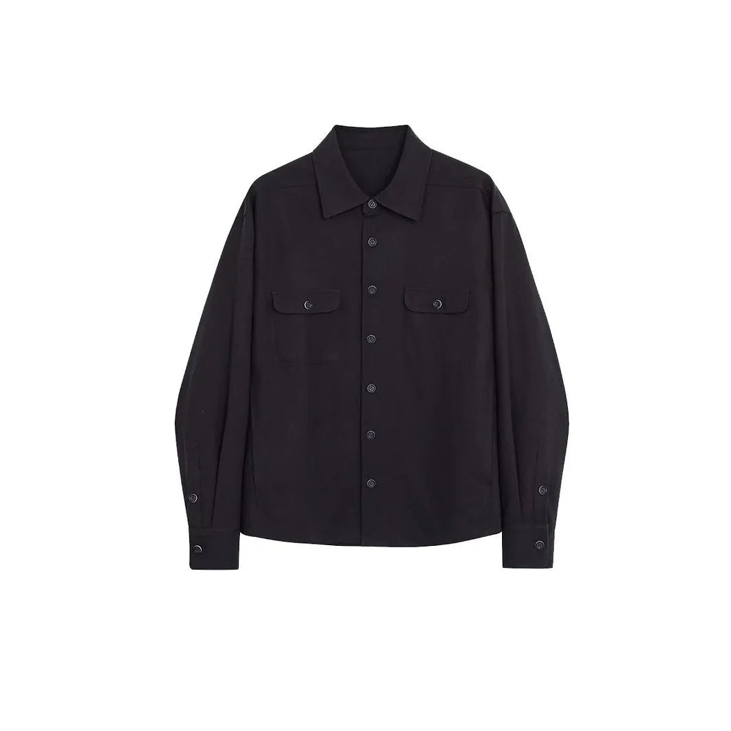 Men's light sand rice coloured long sleeve shirt with a simple lapel and collage stitching.