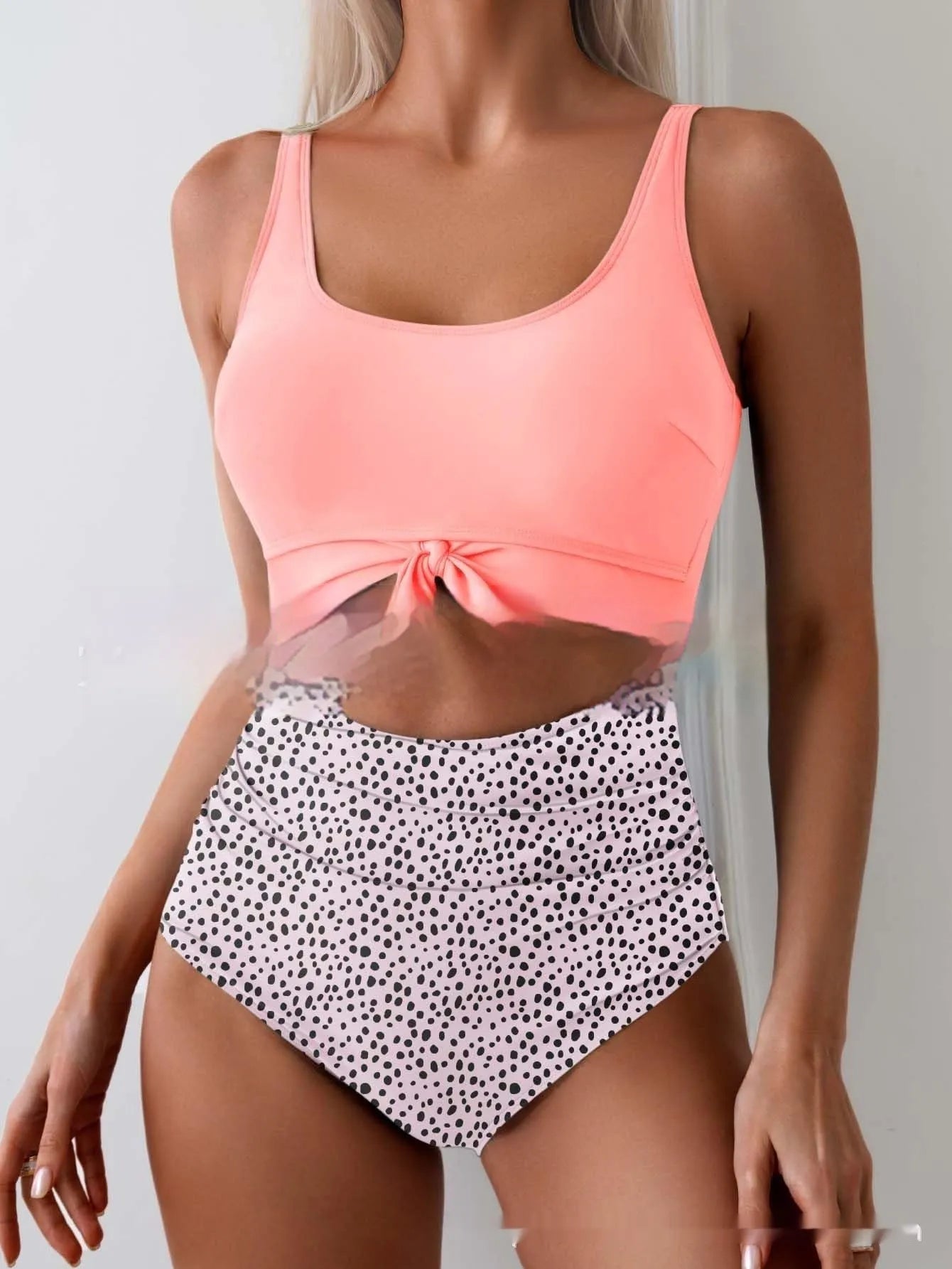 One-piece women's swimsuit with contrast colour straps, covered belly, sleeveless, solid colour, sizes S to XXL