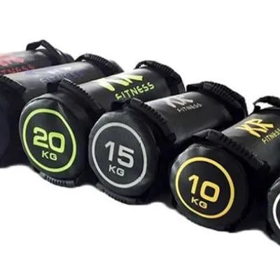 Flat white PVC fitness training sandbag for weight lifting and strength exercises.