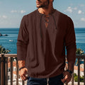Cotton linen beach shirt in solid colour with loose pullover design showing size options