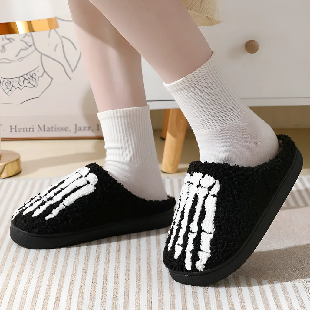 Halloween ghost hand cartoon thermal cotton slippers with suede upper, non-slip rubber sole, ghost hand colour
