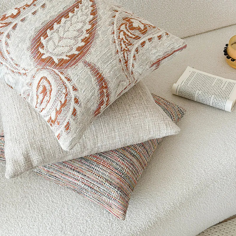 American-style jacquard sofa pillow backrest cover with paisley floral pattern in amber colours.