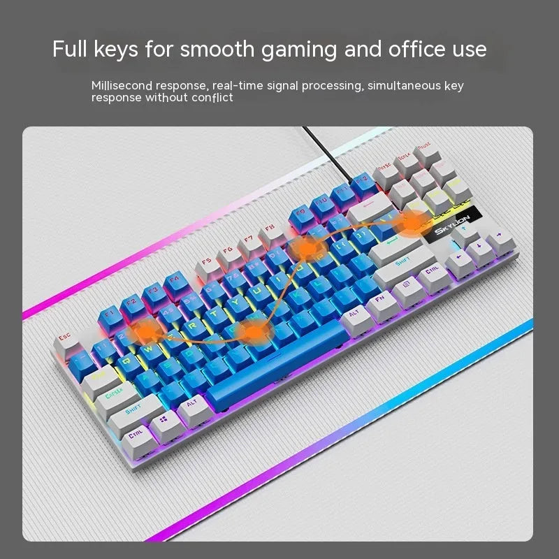 K87 mechanical keyboard with metal frame in selected colour, showing wired USB connection.