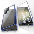 Metal magnetic phone case with peep-proof mirror for Samsung S24 Ultra in black colour.