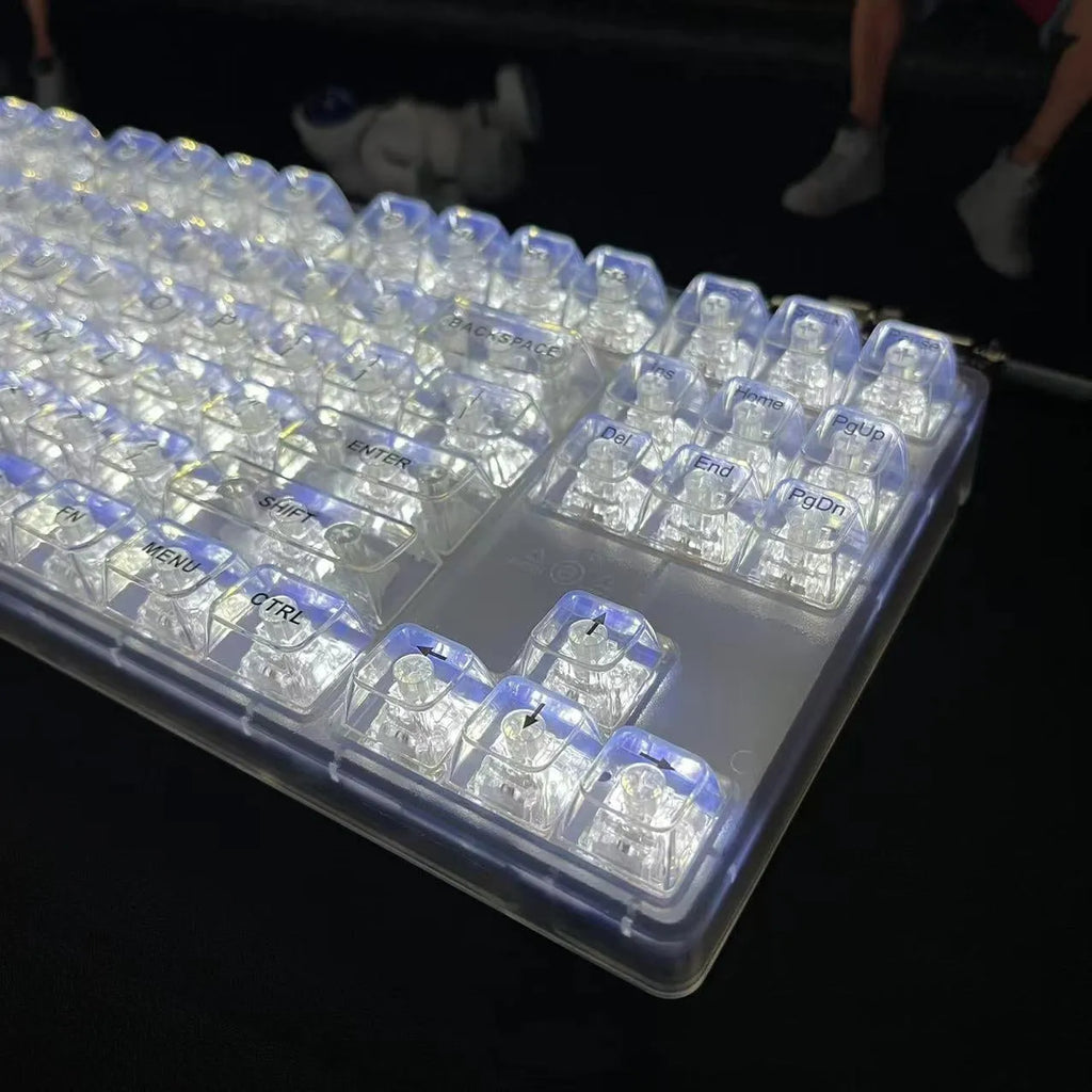 Transparent plastic key cap set with 132 pieces for mechanical keyboards