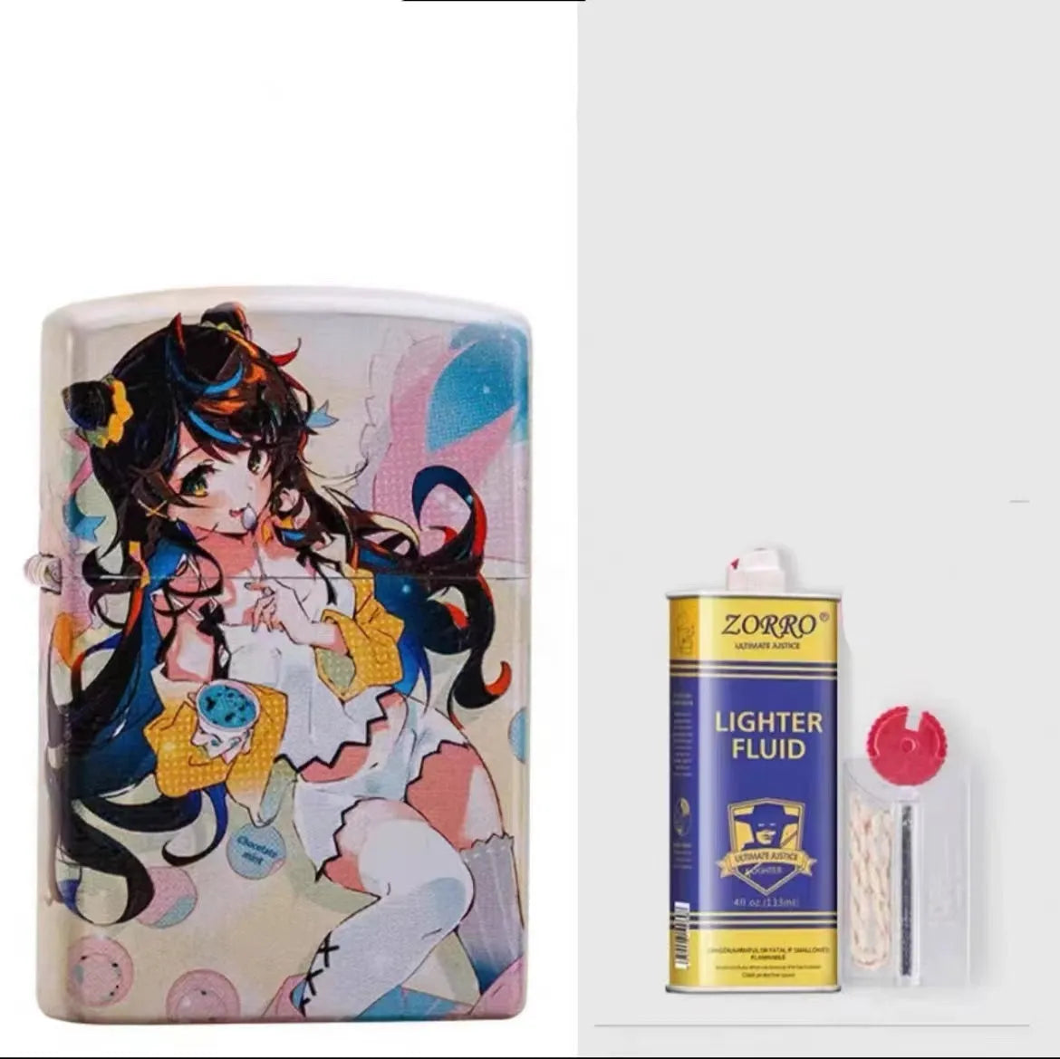 Windproof kerosene lighter with artistic design, steel and copper construction, 58x39x13mm dimensions
