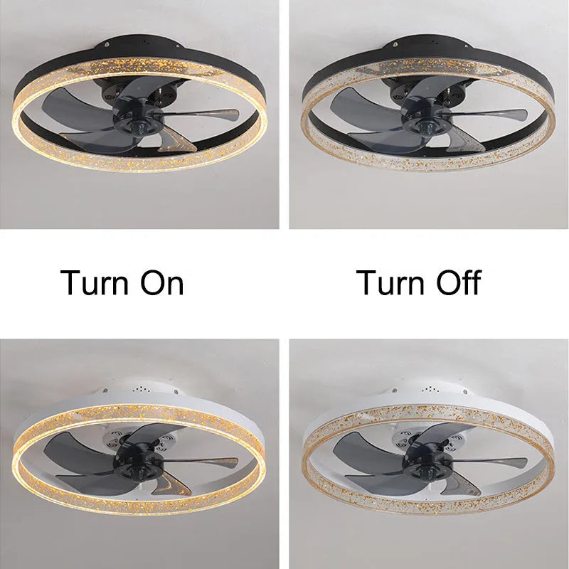 Nordic ceiling fan lamp with LED light in coffee gold finish, 50cm diameter with remote control
