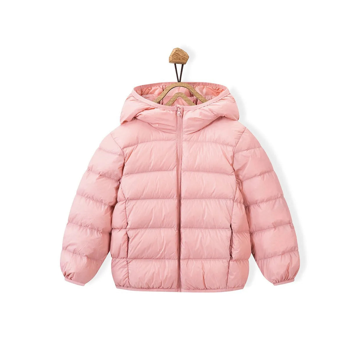 Children's nylon hooded down jacket in solid colour for boys and girls