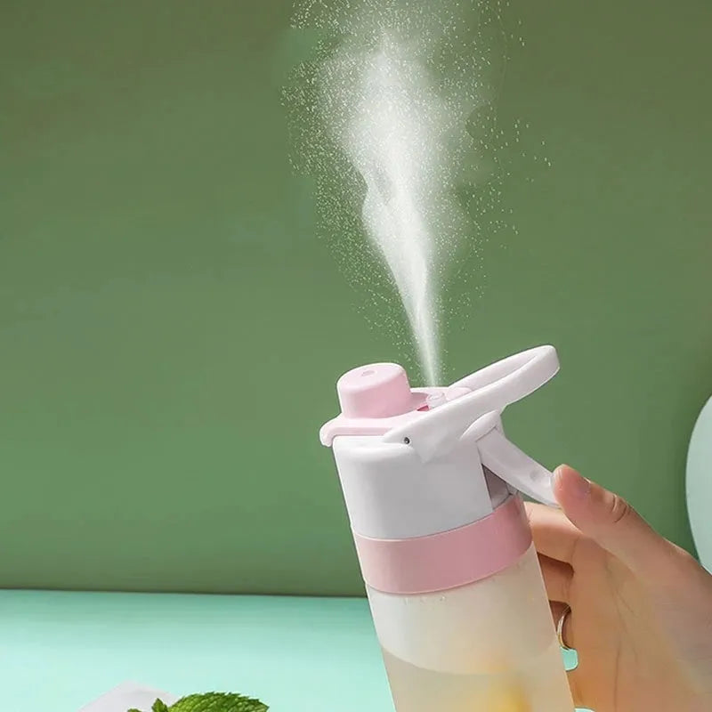 Spray water bottle for outdoor sport with handle strap leakproof lid wide mouth plastic nontoxic round shape