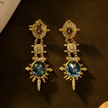 Gold retro geometric stud earrings with diamond-treated alloy construction