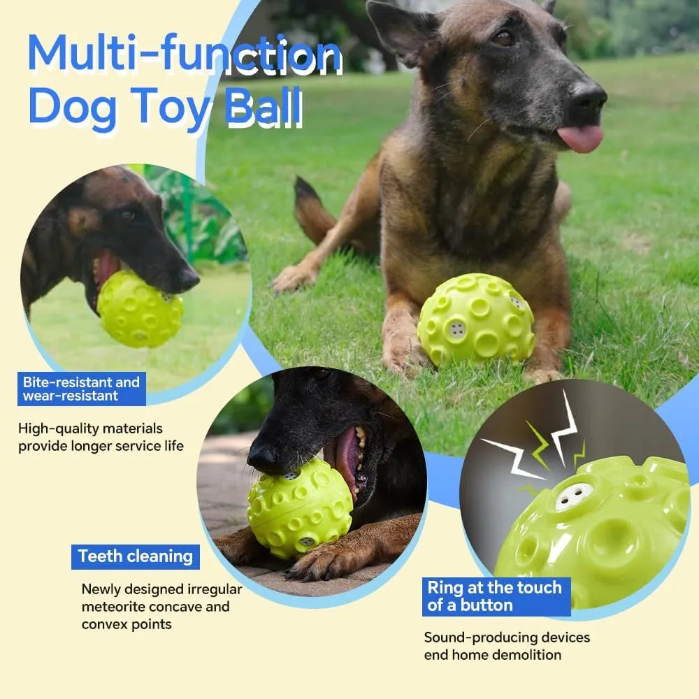 Durable dog chew ball with meteorite-shaped bumps in blue colour