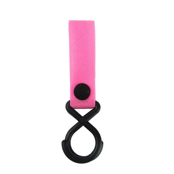 A selection of luggage Velcro hooks in various colours including red, blue, green, and yellow on a white background