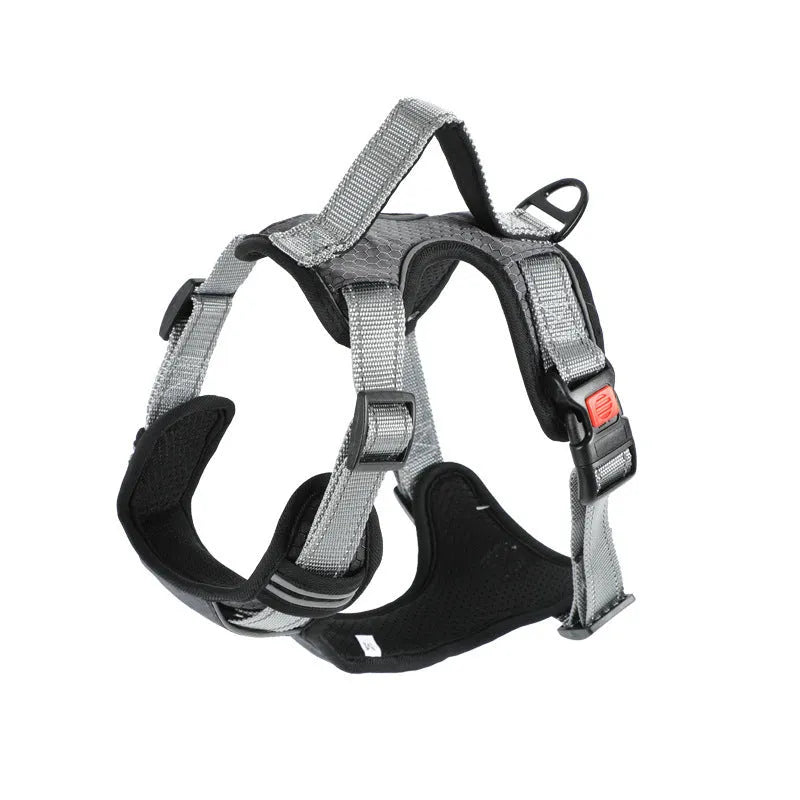 Adjustable polyester dog chest harness in various colours with optional hand holding rope
