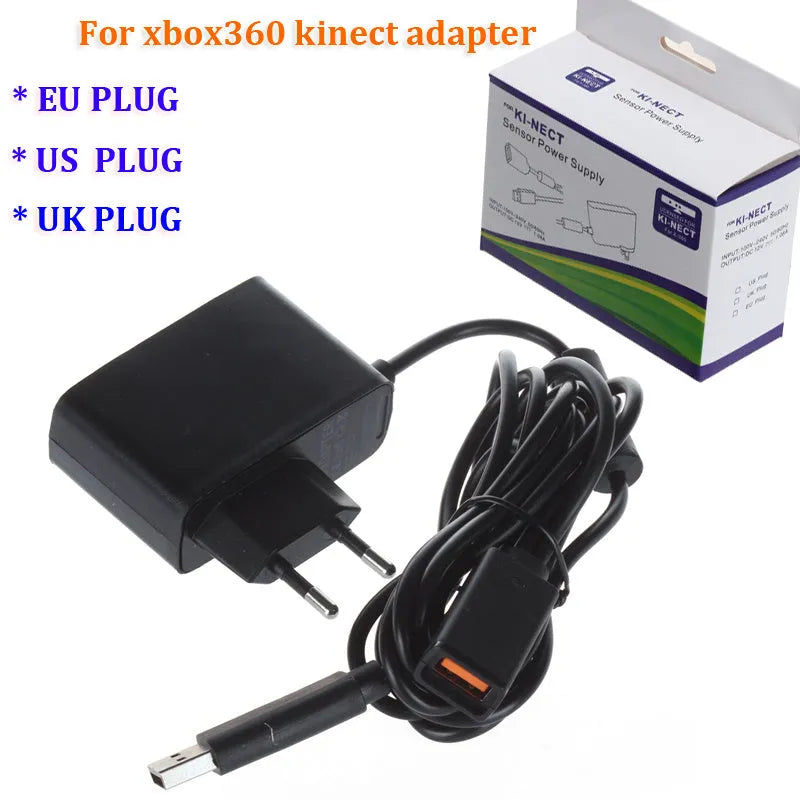 Power adapter regulated for US and EU outlets for Xbox 360 Kinect, black colour