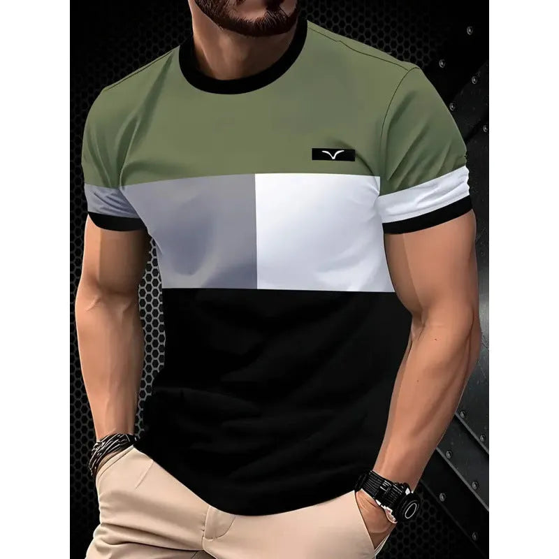 Men's loose fit short-sleeved T-shirt with digital 3D printed stripes pattern