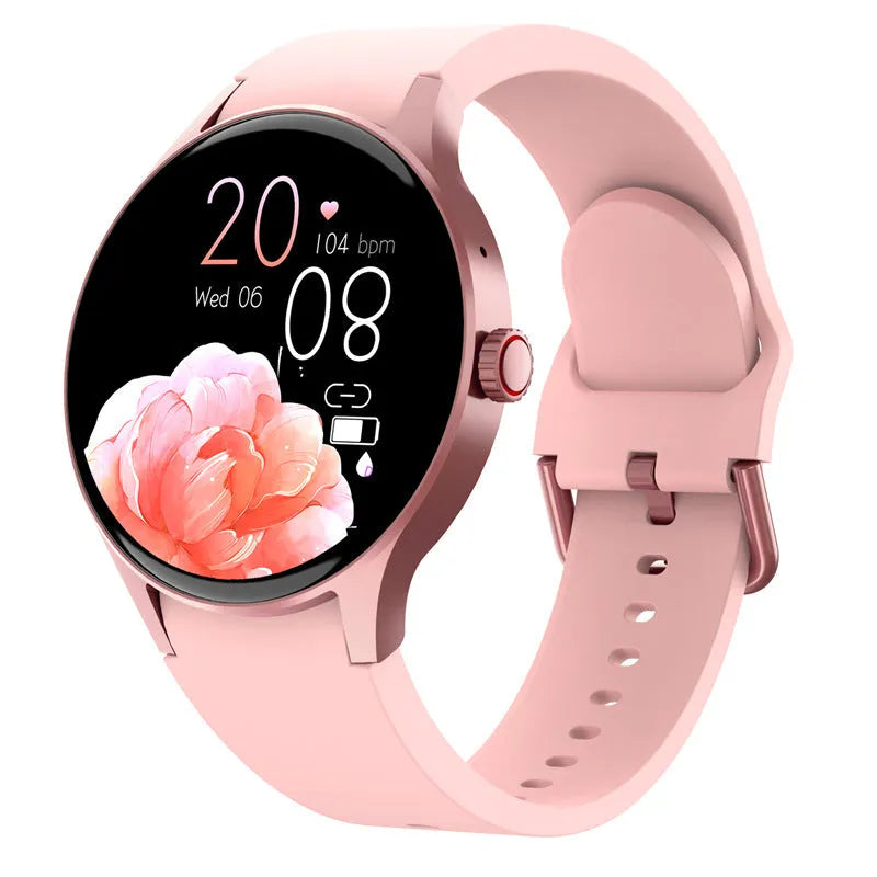 Men's and women's smart Bluetooth sport watch with round touch screen in black, blue, pink, or red colours