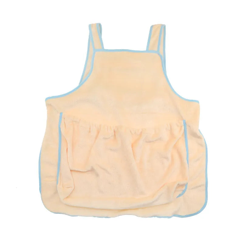 Plush pet carrier apron for small cats and dogs showing adjustable neck strap and pet opening