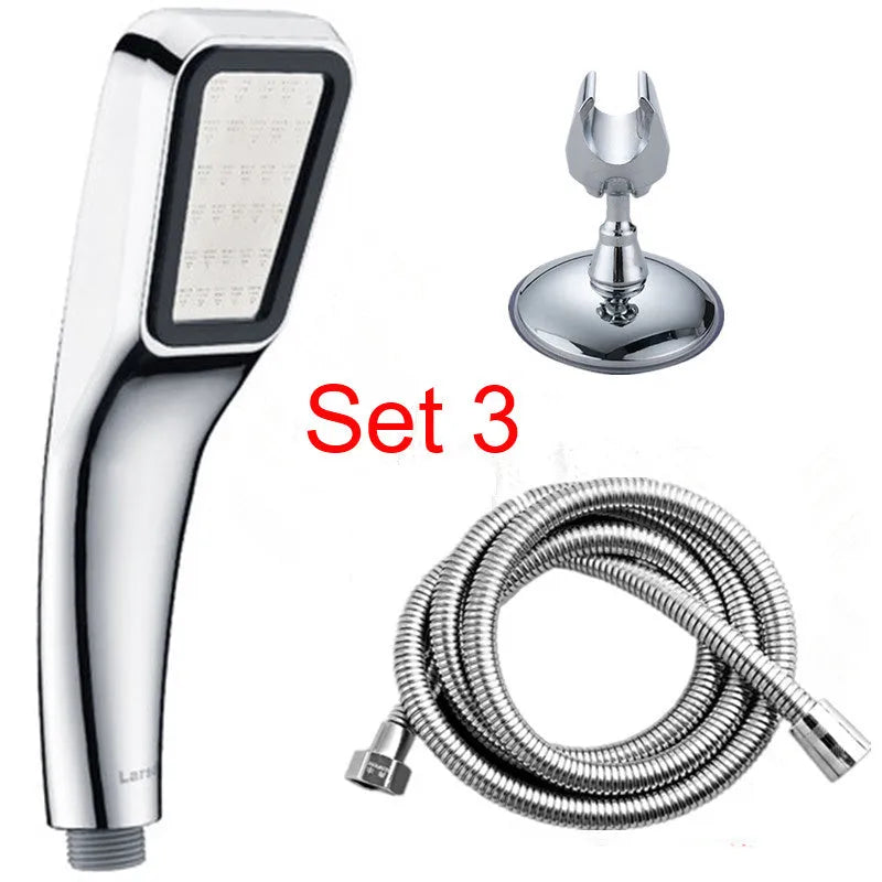 Orange hand-held pressurised shower set with rain function spray option