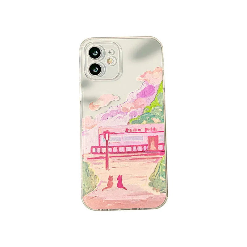 Soft silicone mobile phone case for iPhone with a printed two cat cartoon design on a white background.
