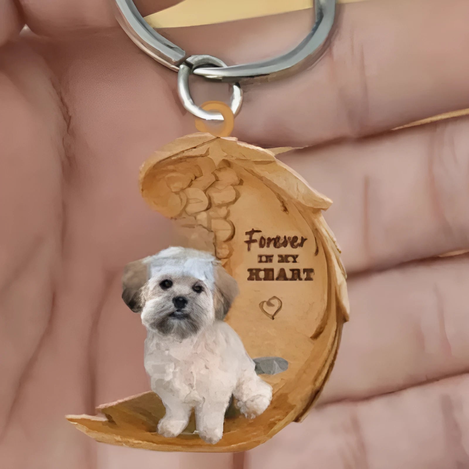 Square acrylic car hanging decoration with dog picture measuring 9cm by 9cm