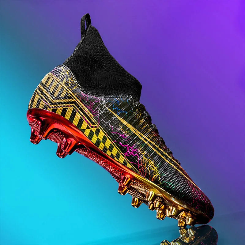 Men's high-top football trainers with gold-plated PVC soles and synthetic leather upper in multiple colours