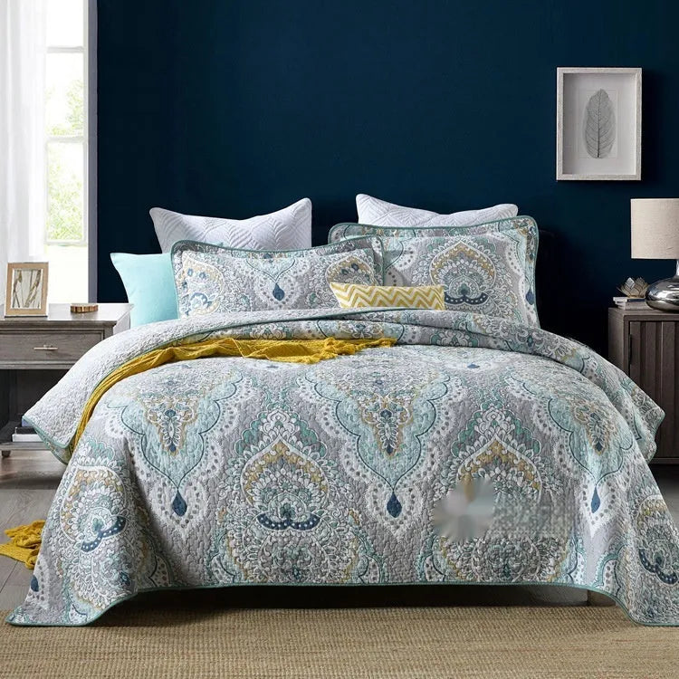 Pure cotton quilted bed cover set with printed pattern on a 1.5-1.8m bed.