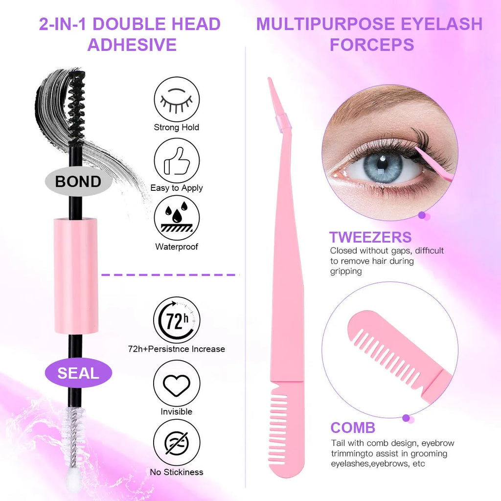 32 row book cluster eyelash set with 640 segmented lashes in two styles for DIY lash extensions