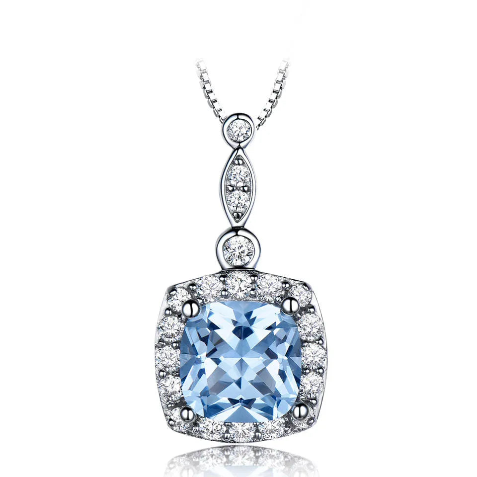 925 sterling silver jewellery set with sky blue topaz stones, including necklace, bracelet and earrings