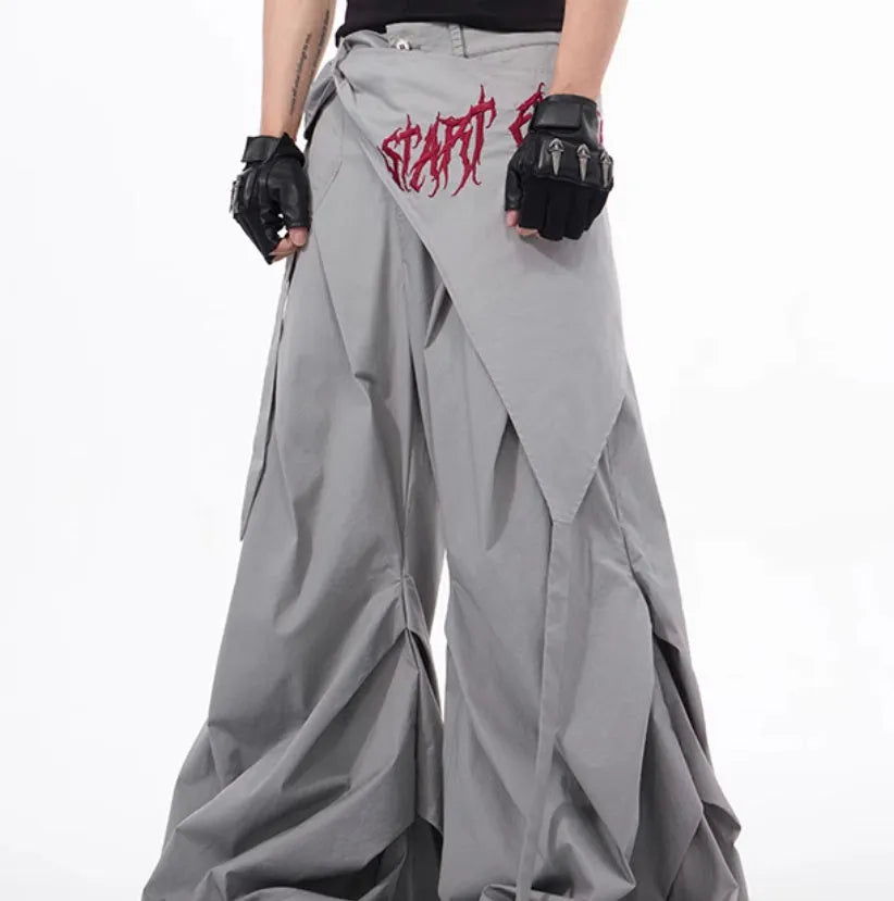 Korean style wide-leg summer pants for boys in black or grey colour