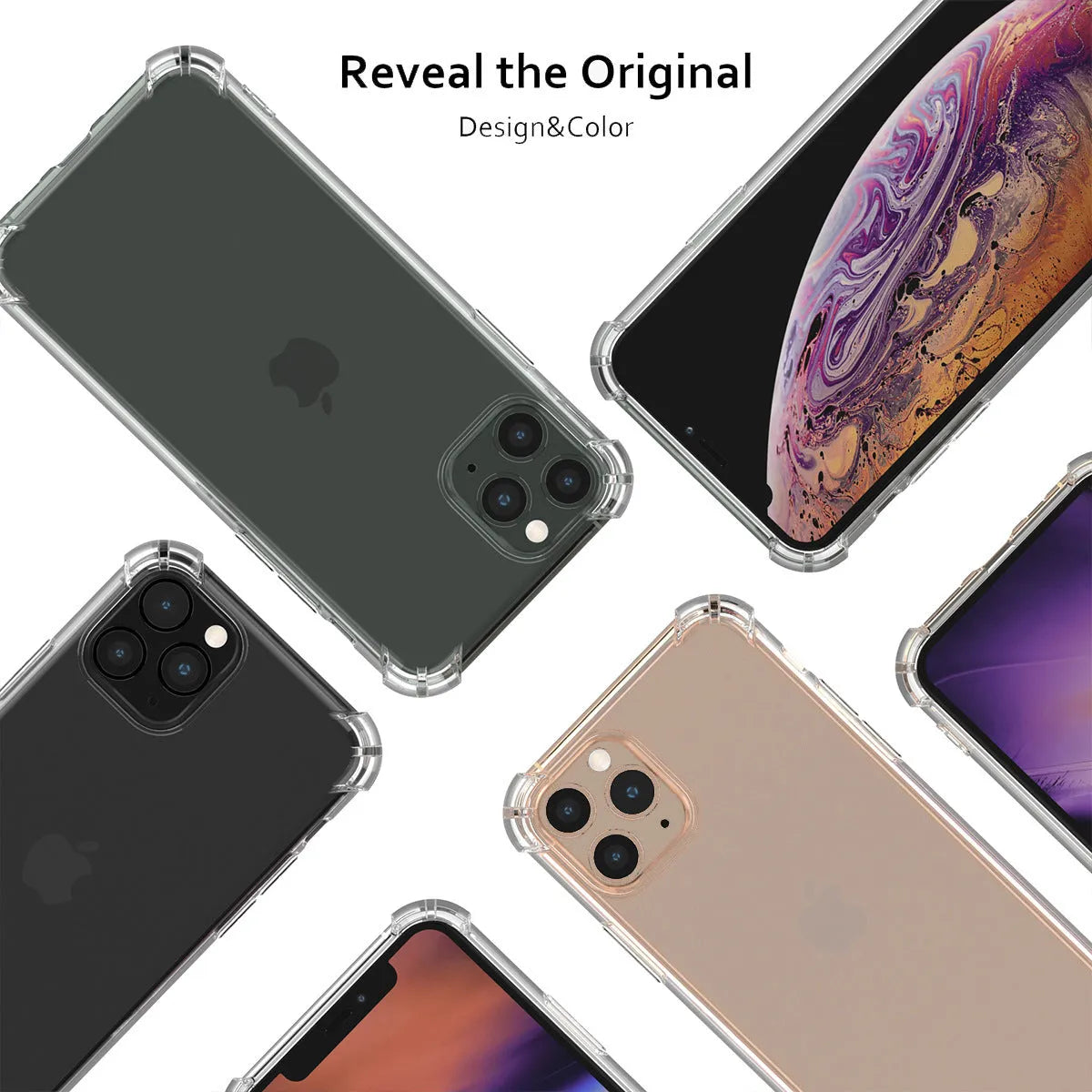 Clear transparent TPU shockproof back cover case for Apple iPhone on a table