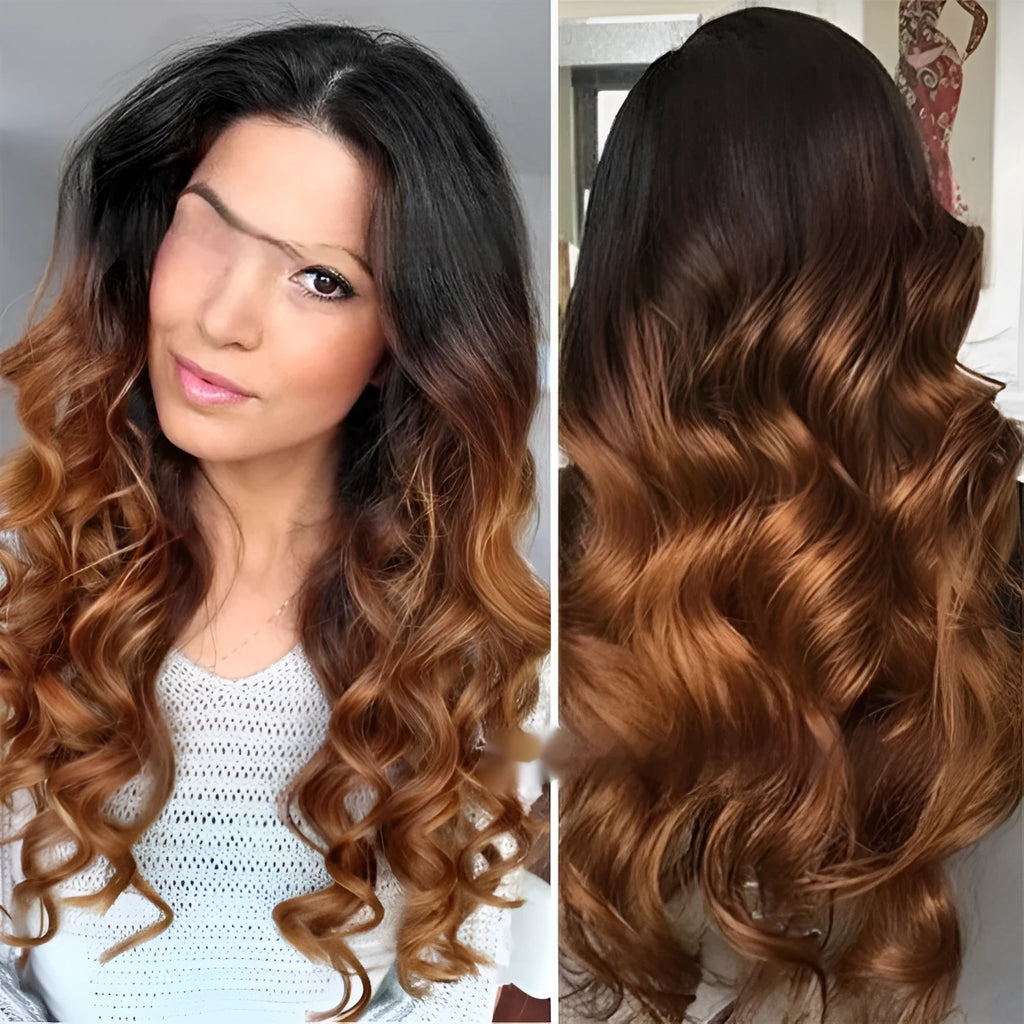 Human hair gradient colour lace front wig showing natural-looking hairline and length options