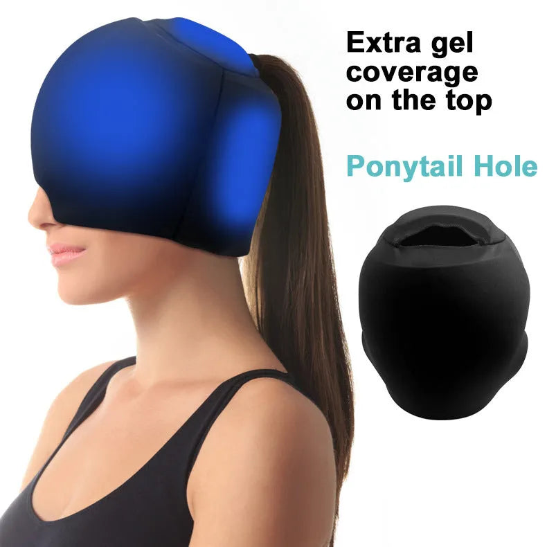 Solid colour cold compress head wrap with fully enclosed design for migraine relief therapy