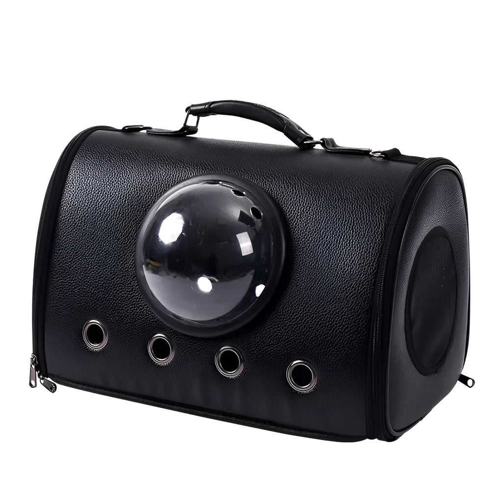 PU leather cat bag space capsule diagonal shoulder carrier in Classic Black with plain finish