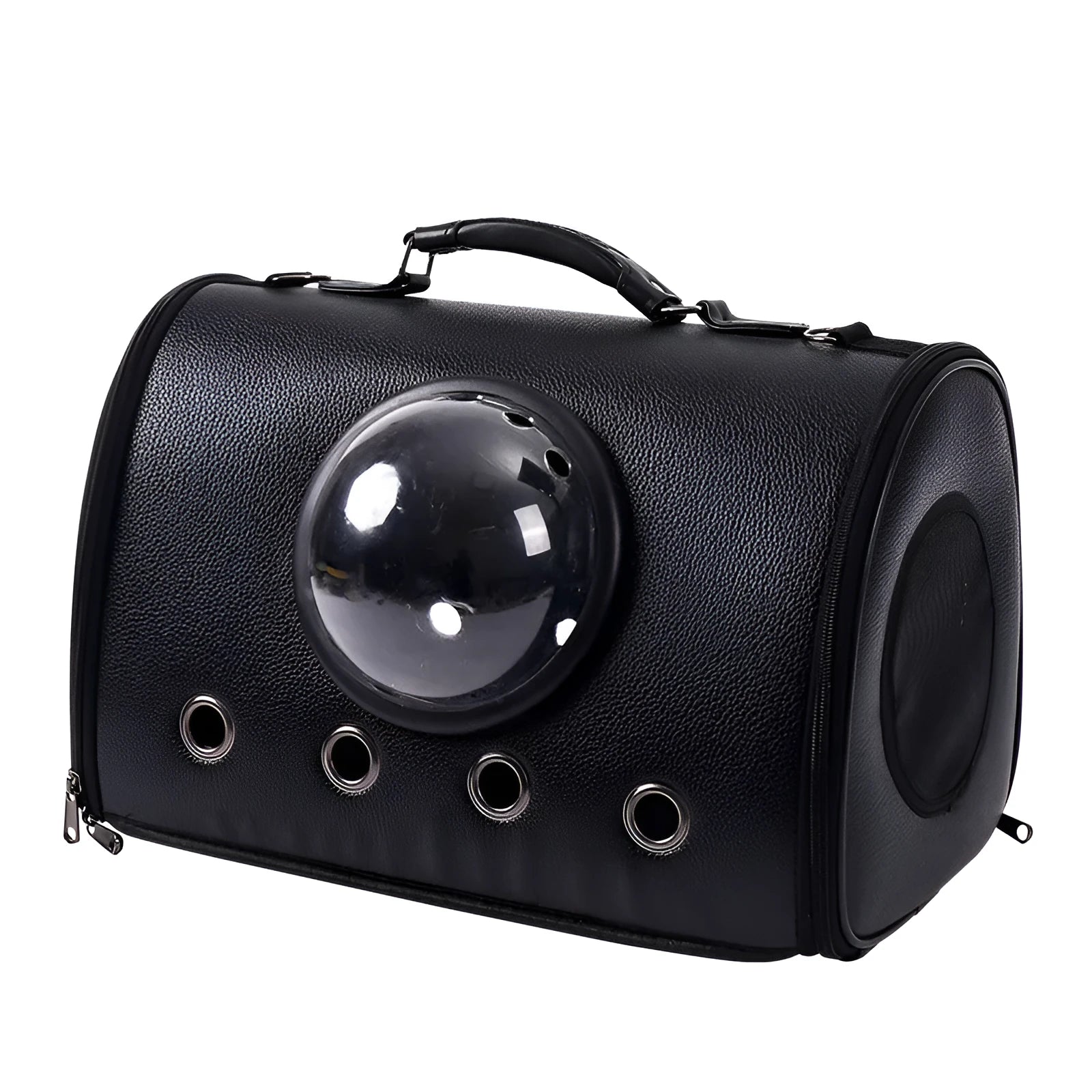PU leather cat bag space capsule diagonal shoulder carrier in Classic Black with plain finish
