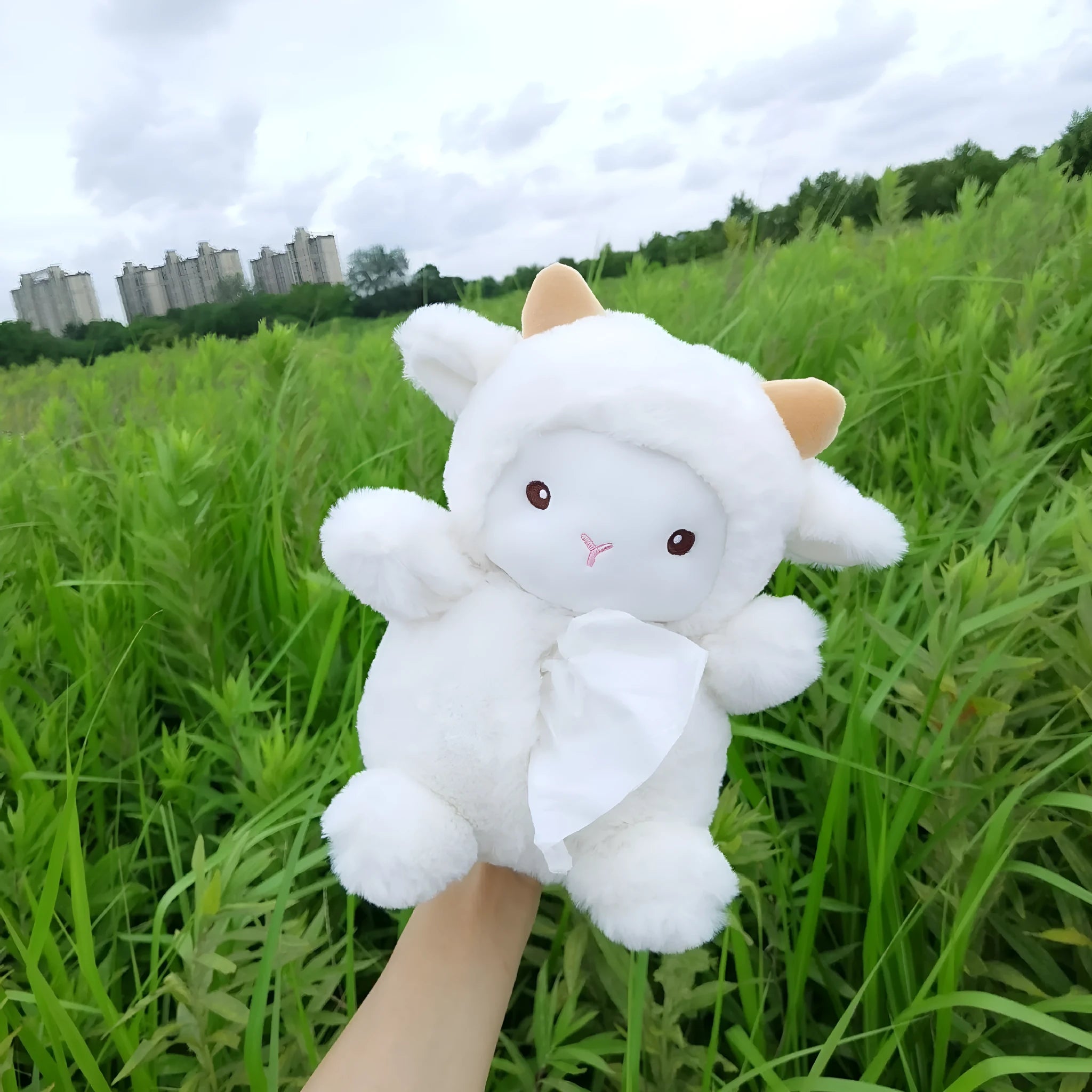 Plush cartoon lamb design car tissue box cover for auto and home use.