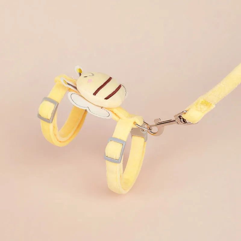 Bee shape adjustable cat rope in pink, yellow and blue colours with strap and hand rope attachments