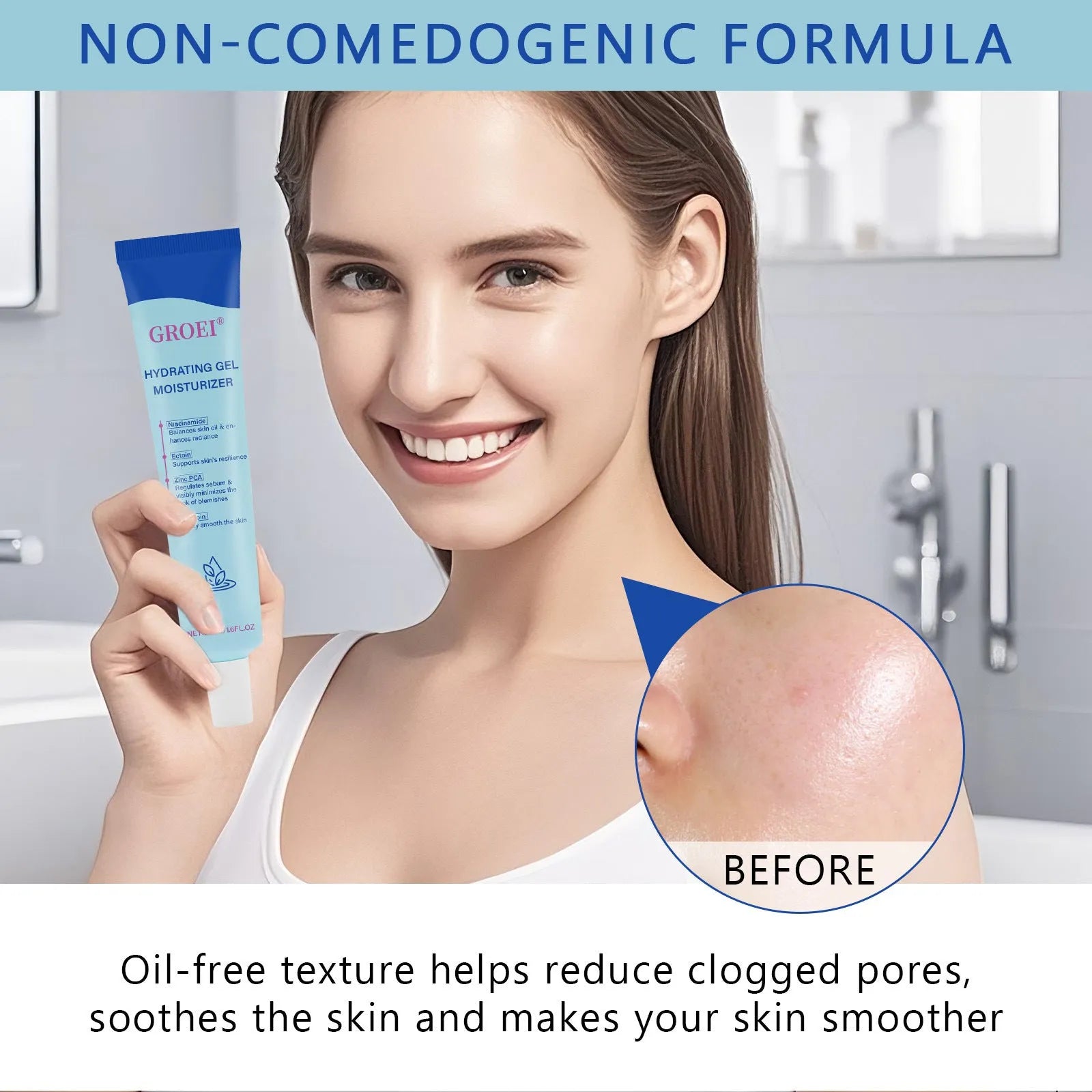 Moisturising facial gel with hyaluronic acid in 50ml container