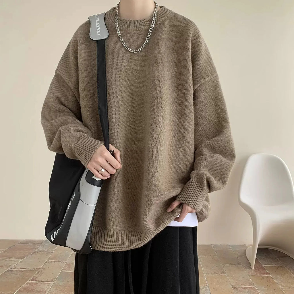 Men's Korean version round neck sweater in loose fit synthetic blend, available in multiple colours