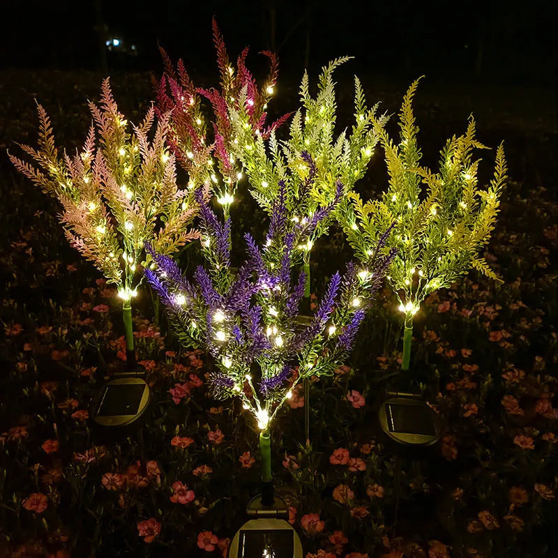 Solar powered lavender floor lamp with flower-shaped design for garden decoration
