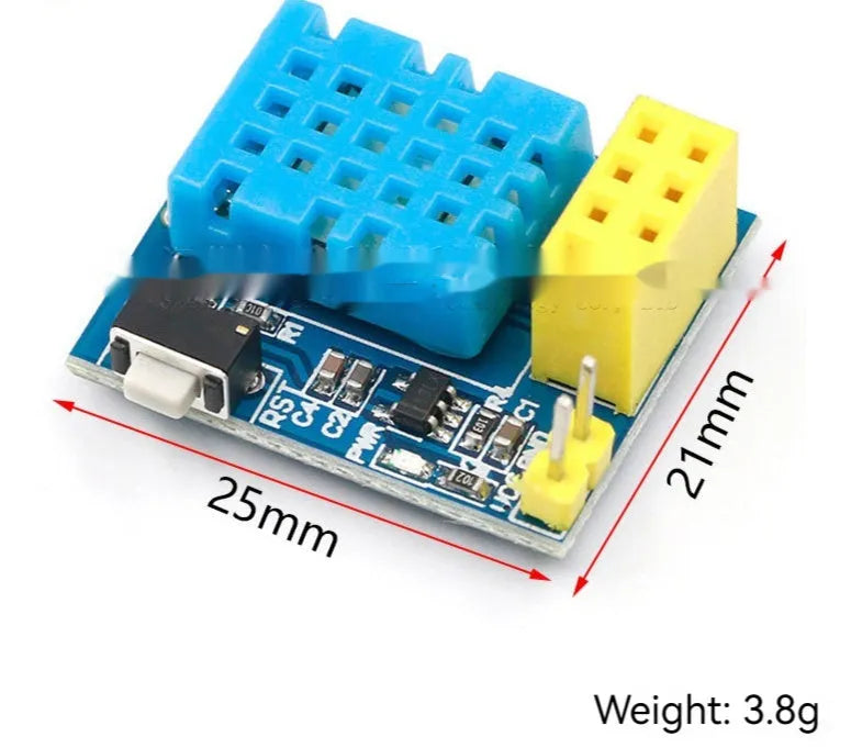 Compact DHT11 temperature and humidity WiFi node module on a white background.