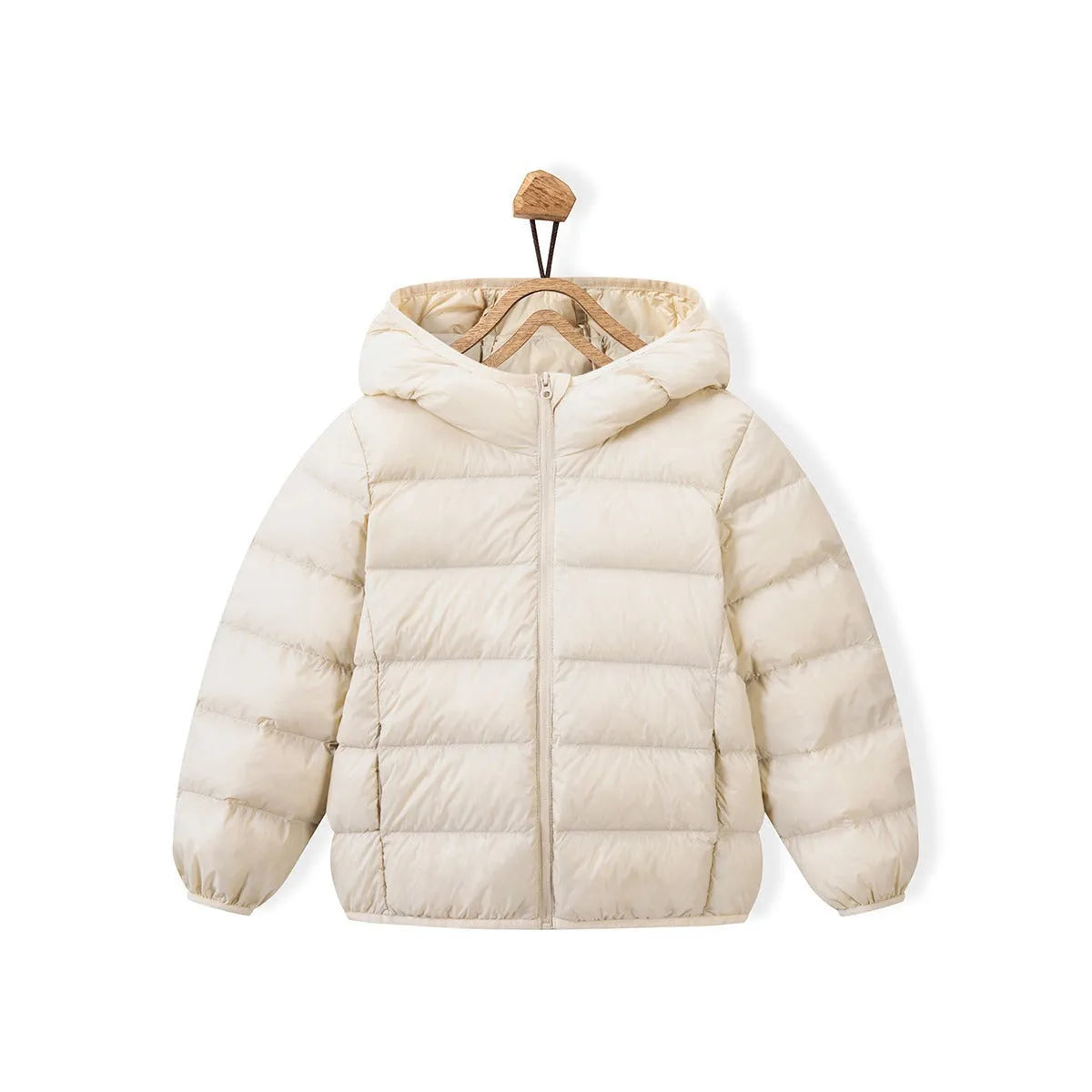 Children's nylon hooded down jacket in solid colour for boys and girls